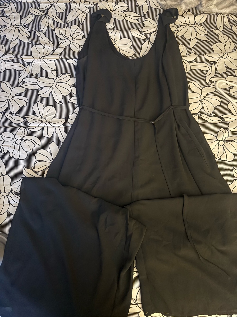 Black Wide-Leg Jumpsuit with Tie-Waist